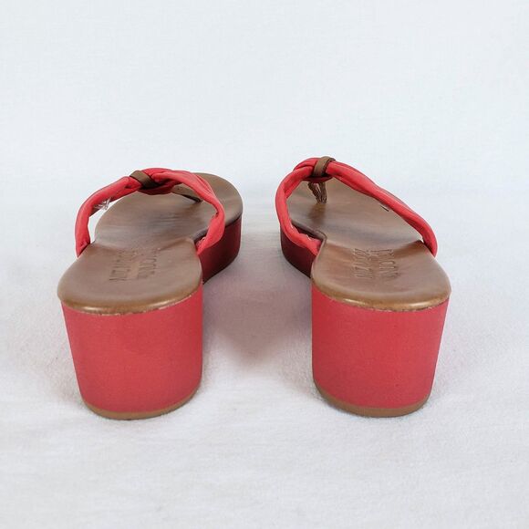 Miz Mooz Leather Thong Sandals Platform Wedge Womens 40 Red-Orange Boho Resort - Picture 3 of 10